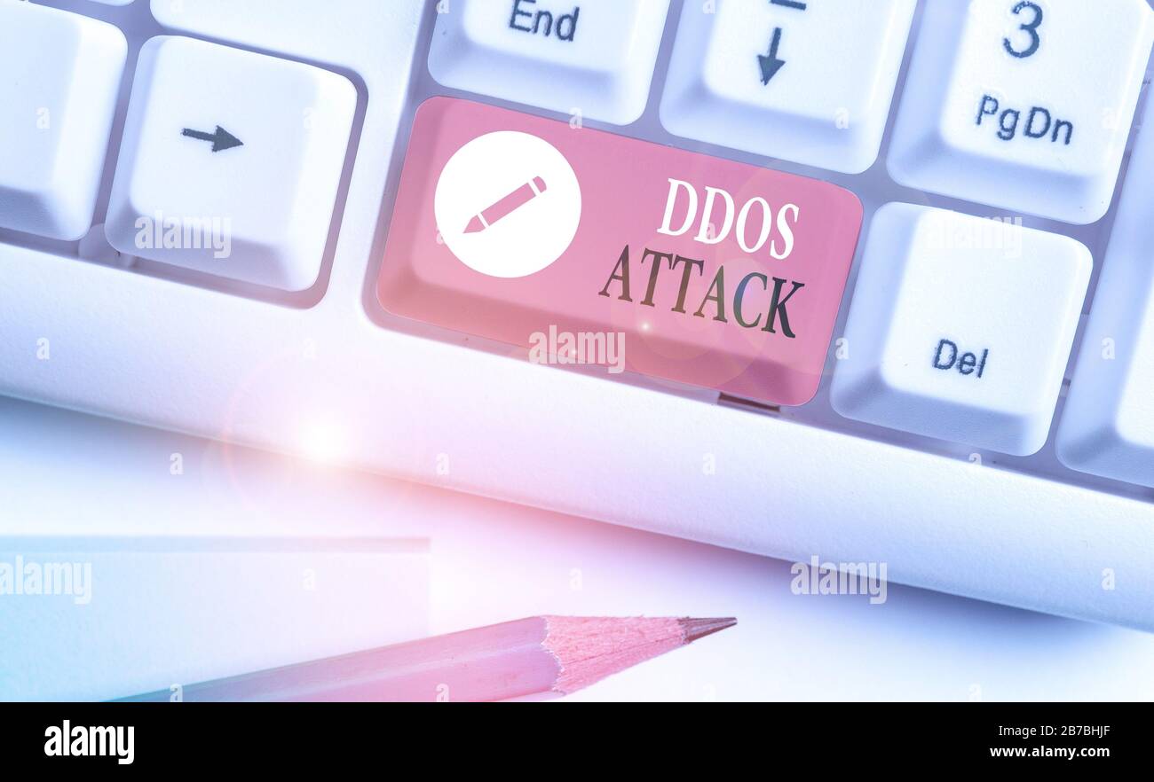 Handwriting text writing Ddos Attack. Conceptual photo perpetrator seeks to make a network resource unavailable to user Stock Photo