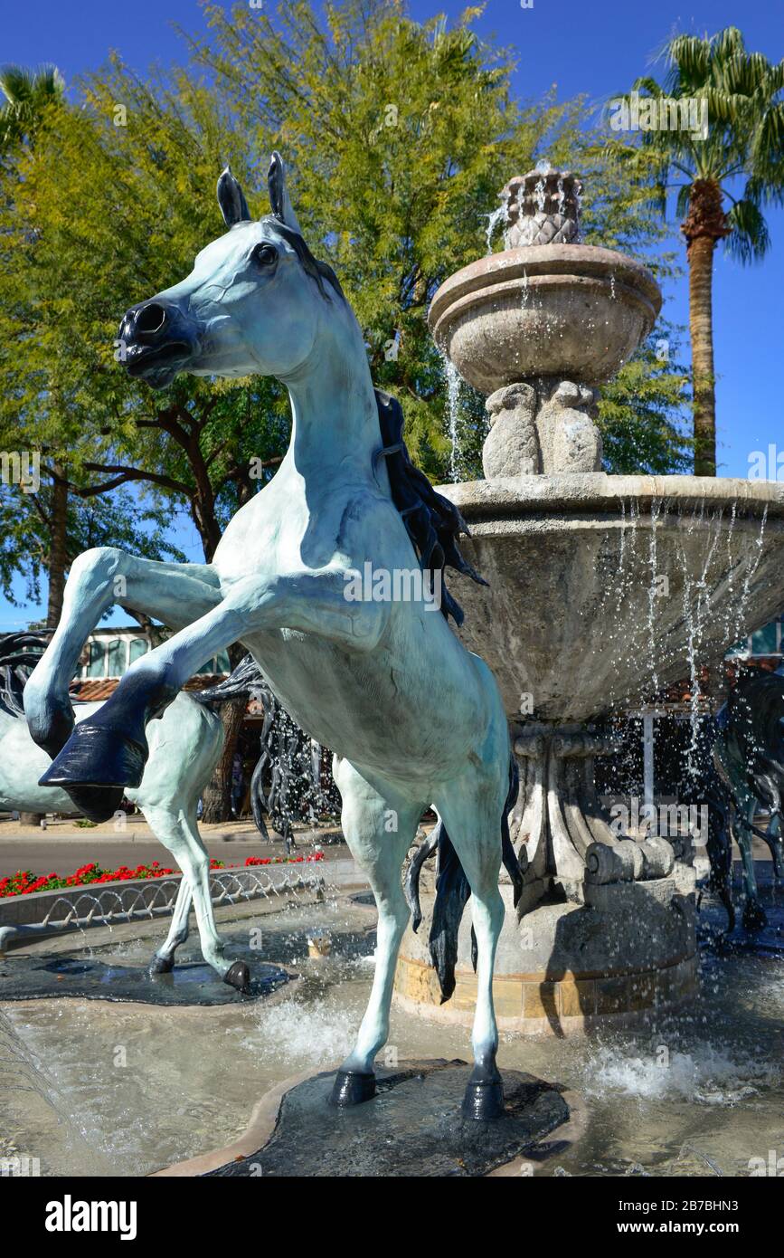 The landmark of Bronze horses and water fountain, a Scottsdale Public