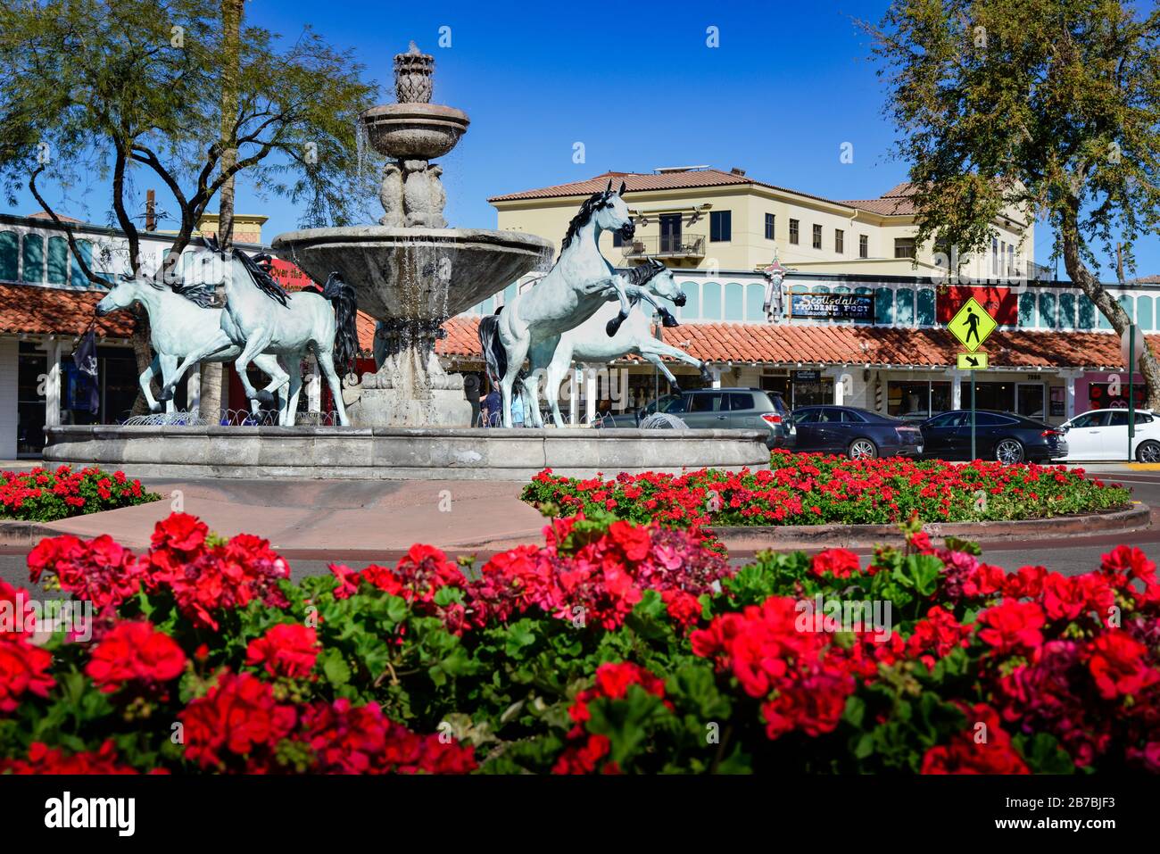 The landmark of Bronze horses and water fountain, a Scottsdale Public