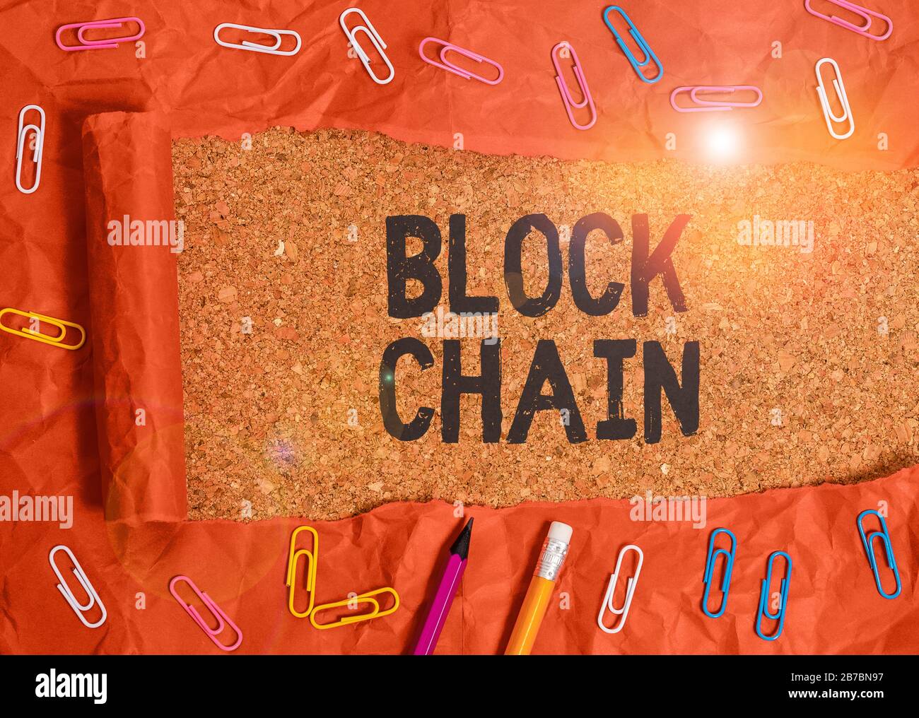 Handwriting text Block Chain. Conceptual photo system in which a record of transactions made in bitcoin Stock Photo
