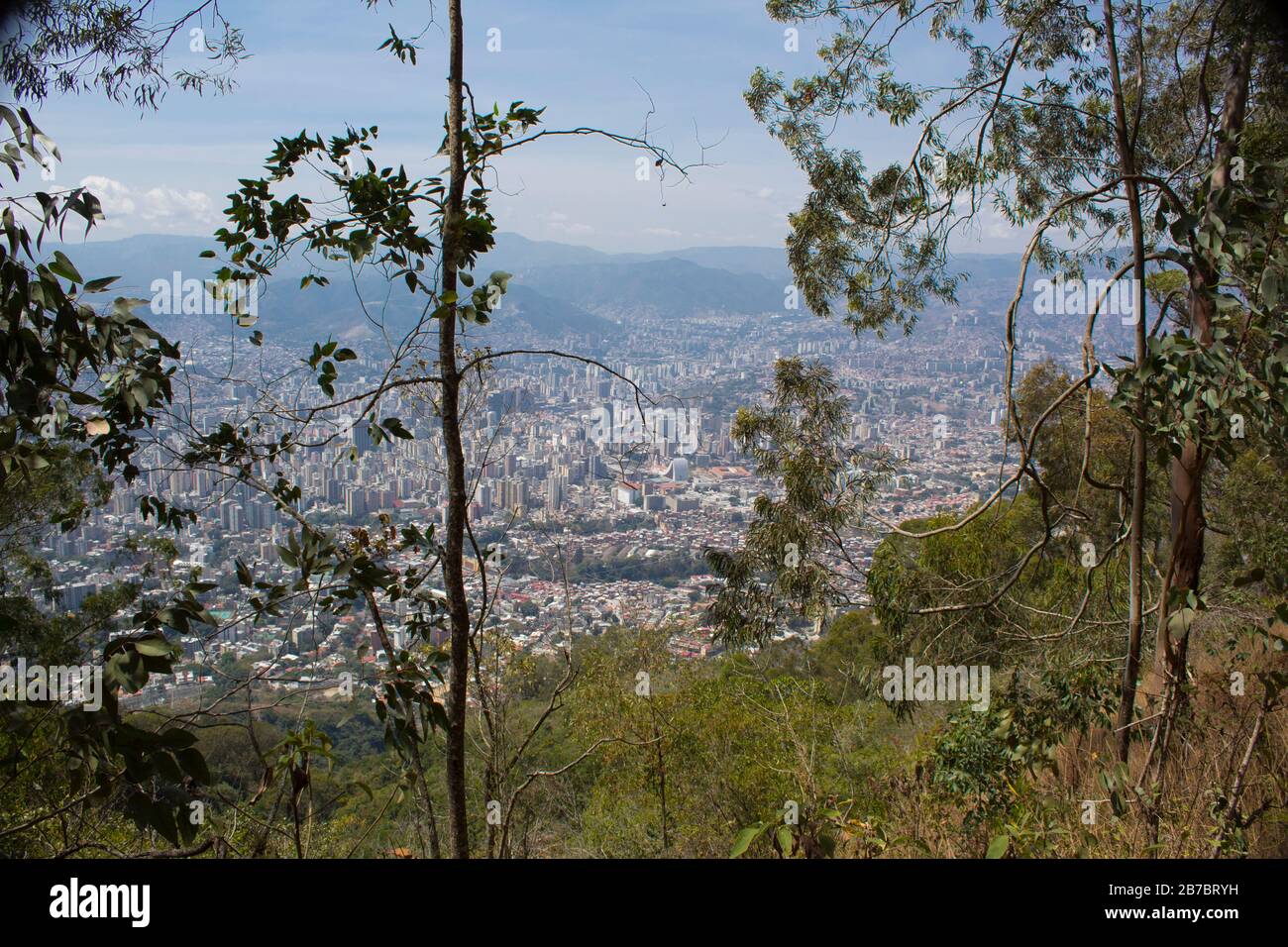 View of the city of Caracas from the El Avila mountain forest Stock Photo