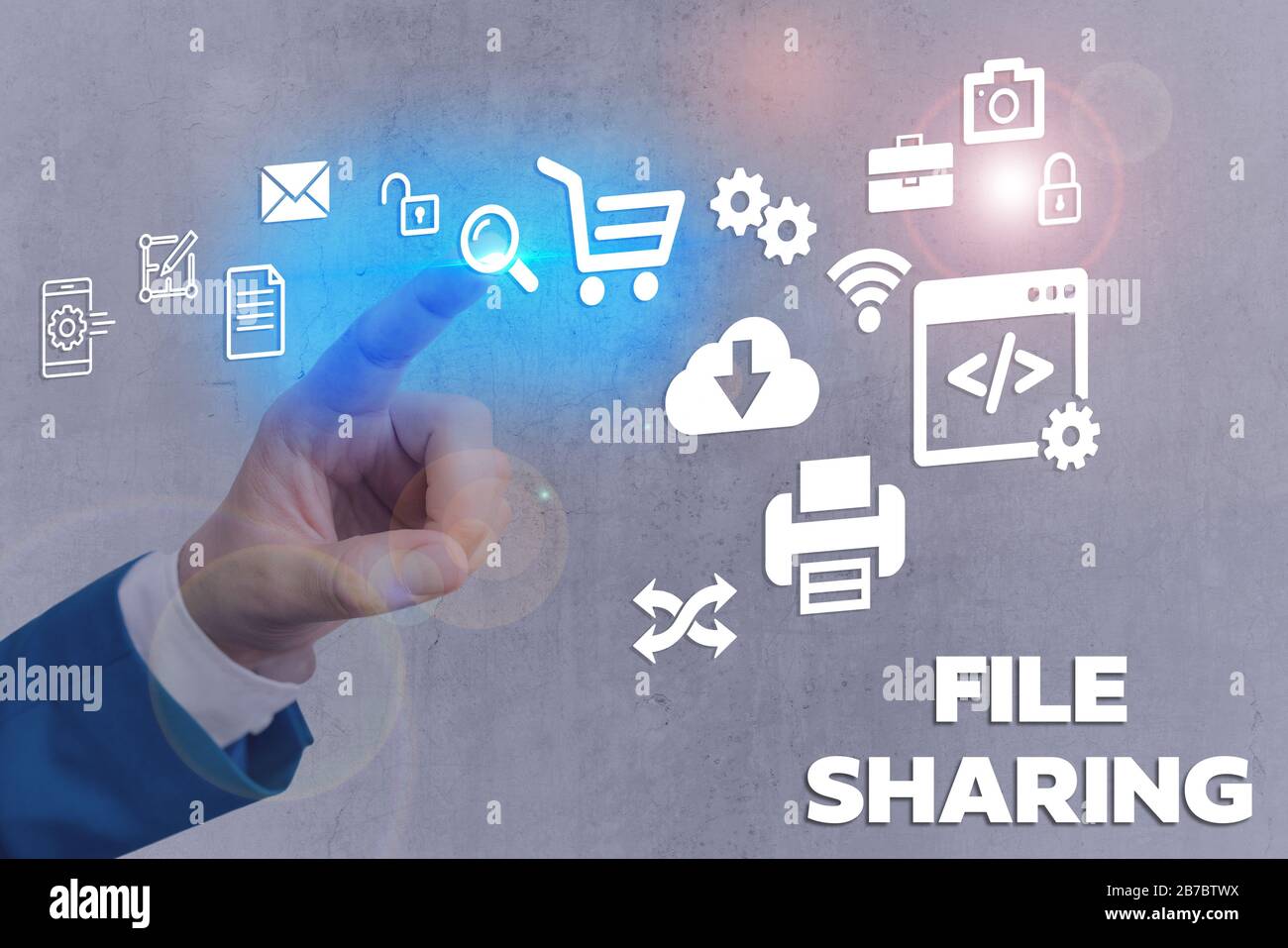 Text sign showing File Sharing. Business photo text transmit files from ...