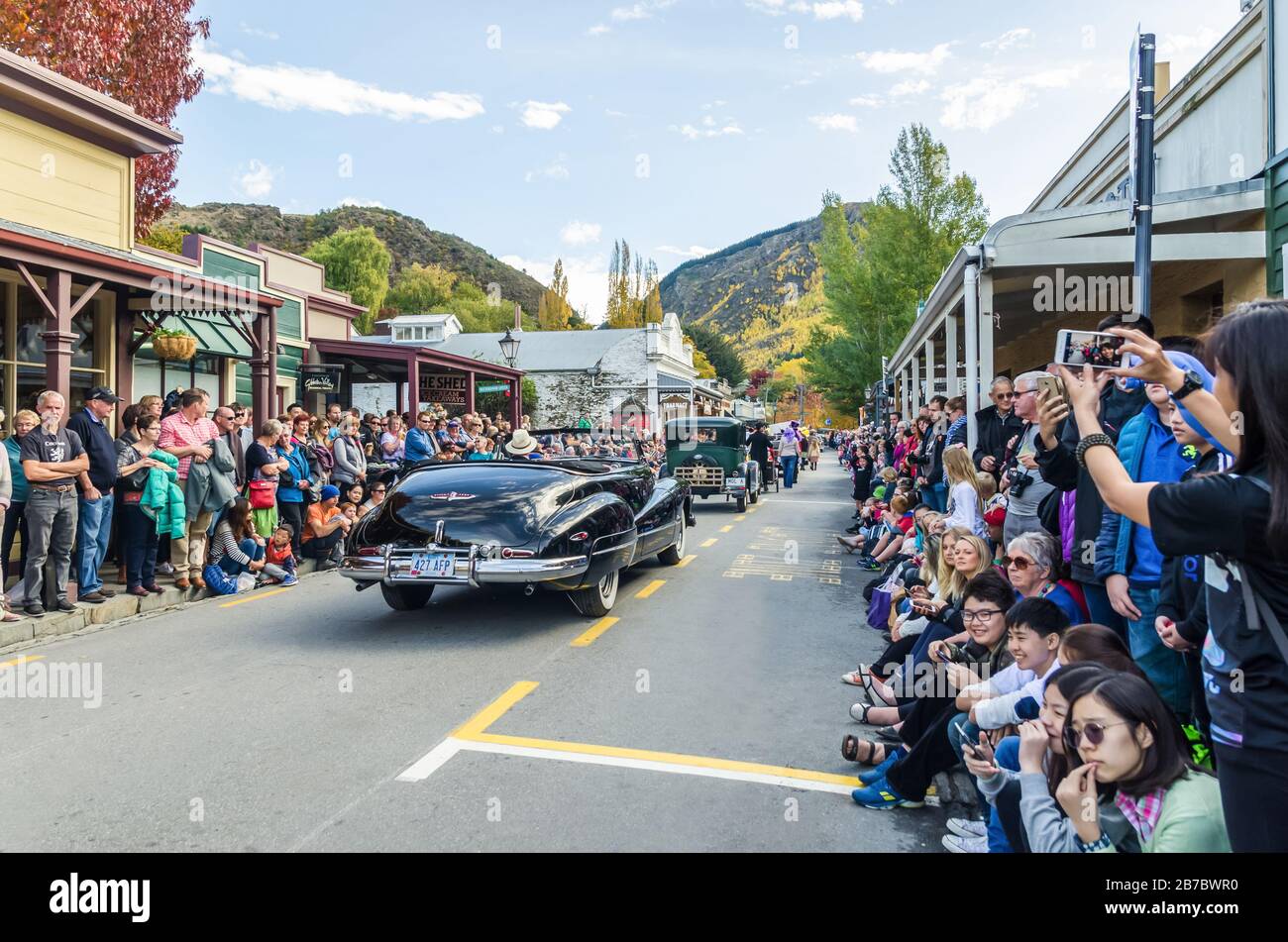Arrowtown, New Zealand - April 23,2016 : There is parade event during the Arrowtown Autumn Festival on Buckingham Street. Stock Photo