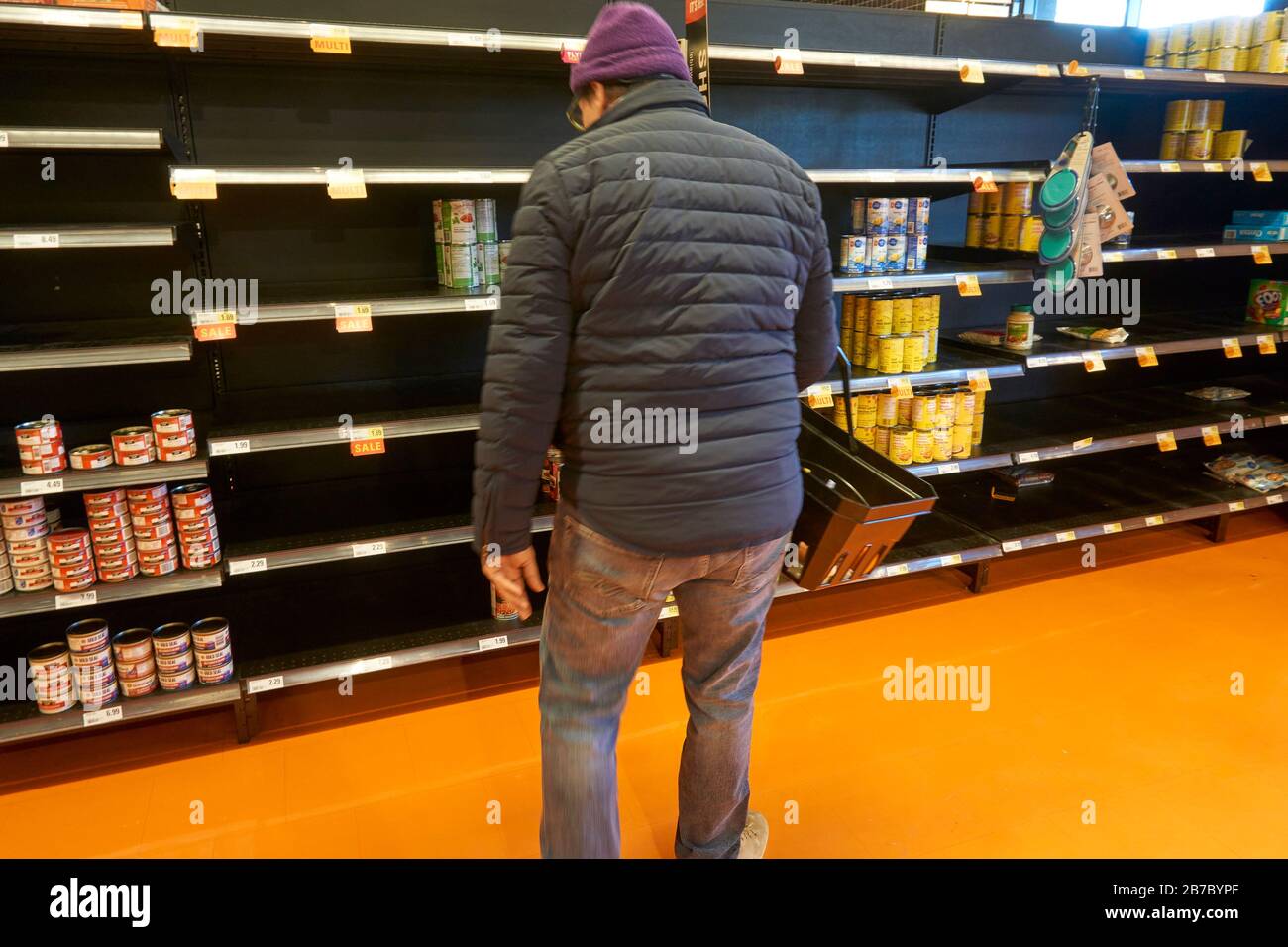 Vancouver, Canada, 14 March 2020 Grocery store shelves empty as