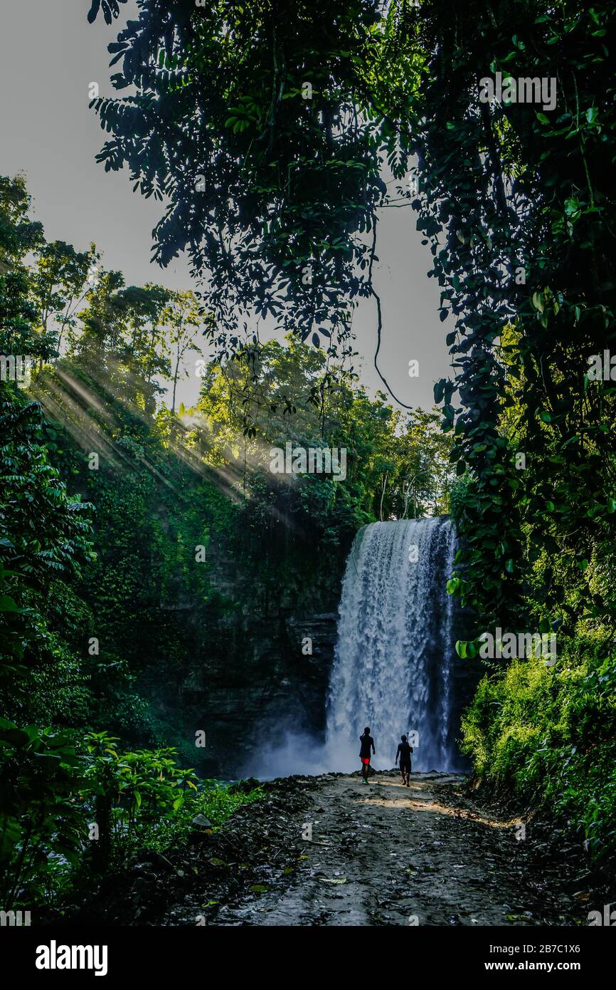 Beautiful morning view of the Hikong Alu waterfalls. This is the first of the seven waterfalls in Lake Sebu, South Cotabato, Philippines. Stock Photo