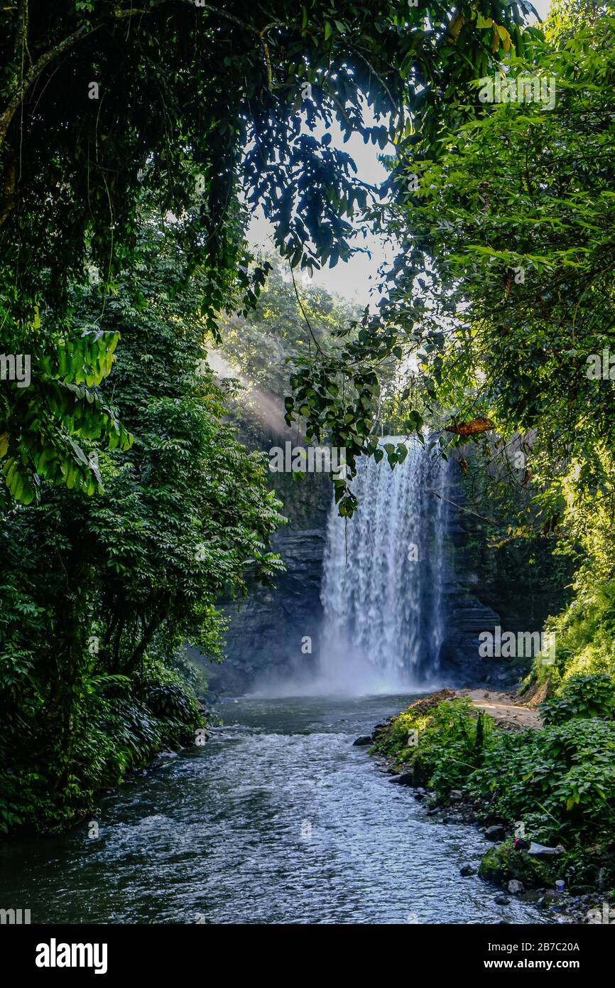 The majestic view of Hikong Alu waterfalls in Lake Sebu, South Cotabato, Philippines. Stock Photo