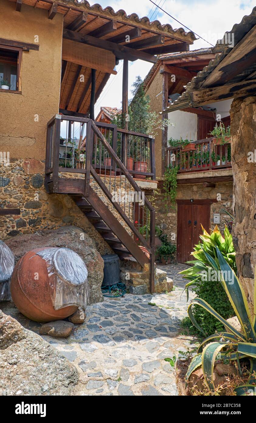 The old Kakopetria in the Troodos Mountains. The view of narrow stone