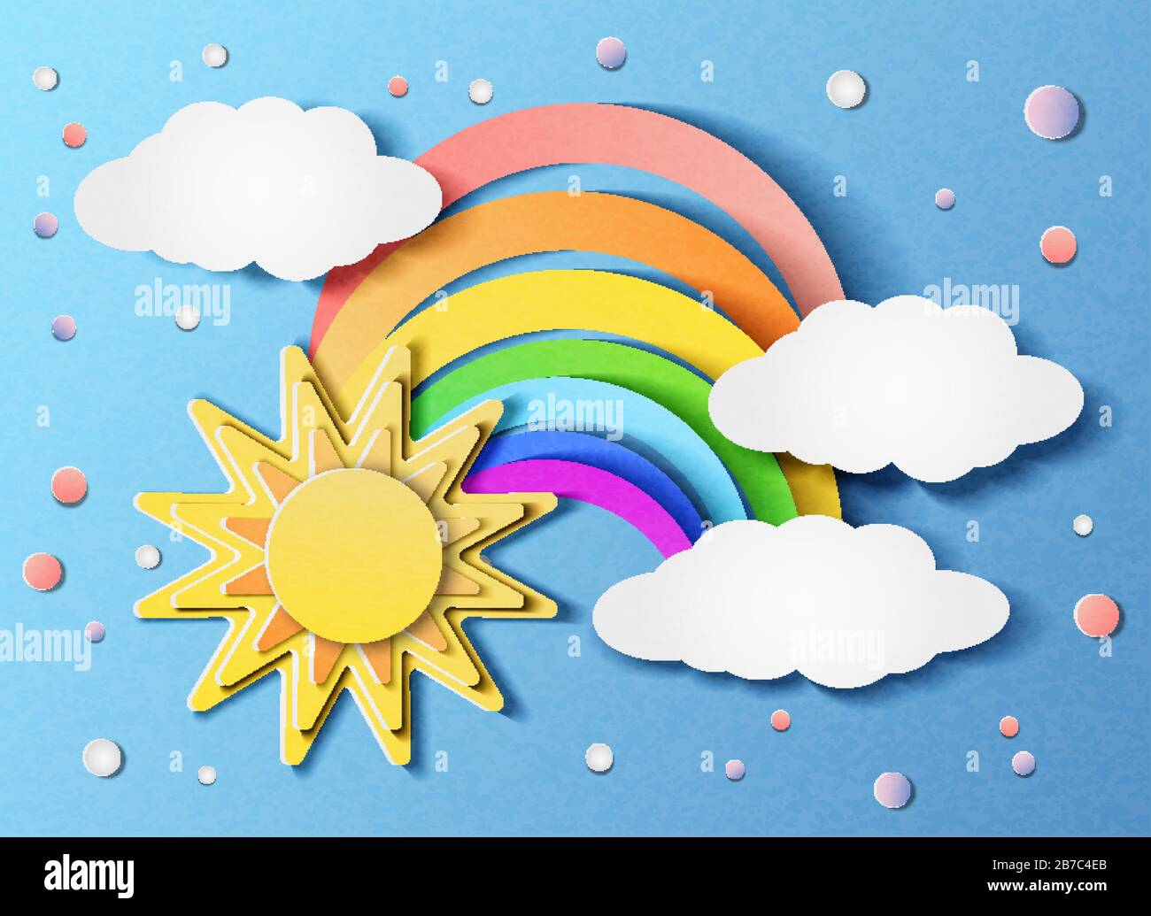 Sun and rainbow with clouds Stock Vector
