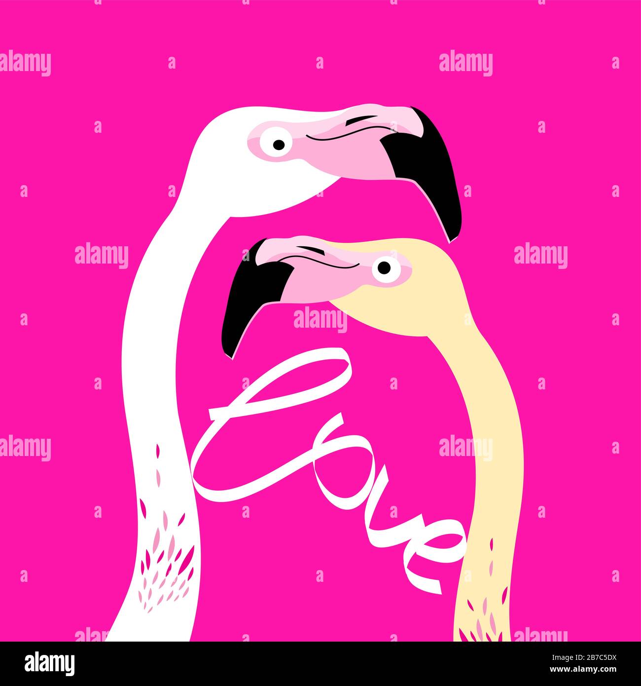 Vector illustration of flamingos in Love on a pink background ...