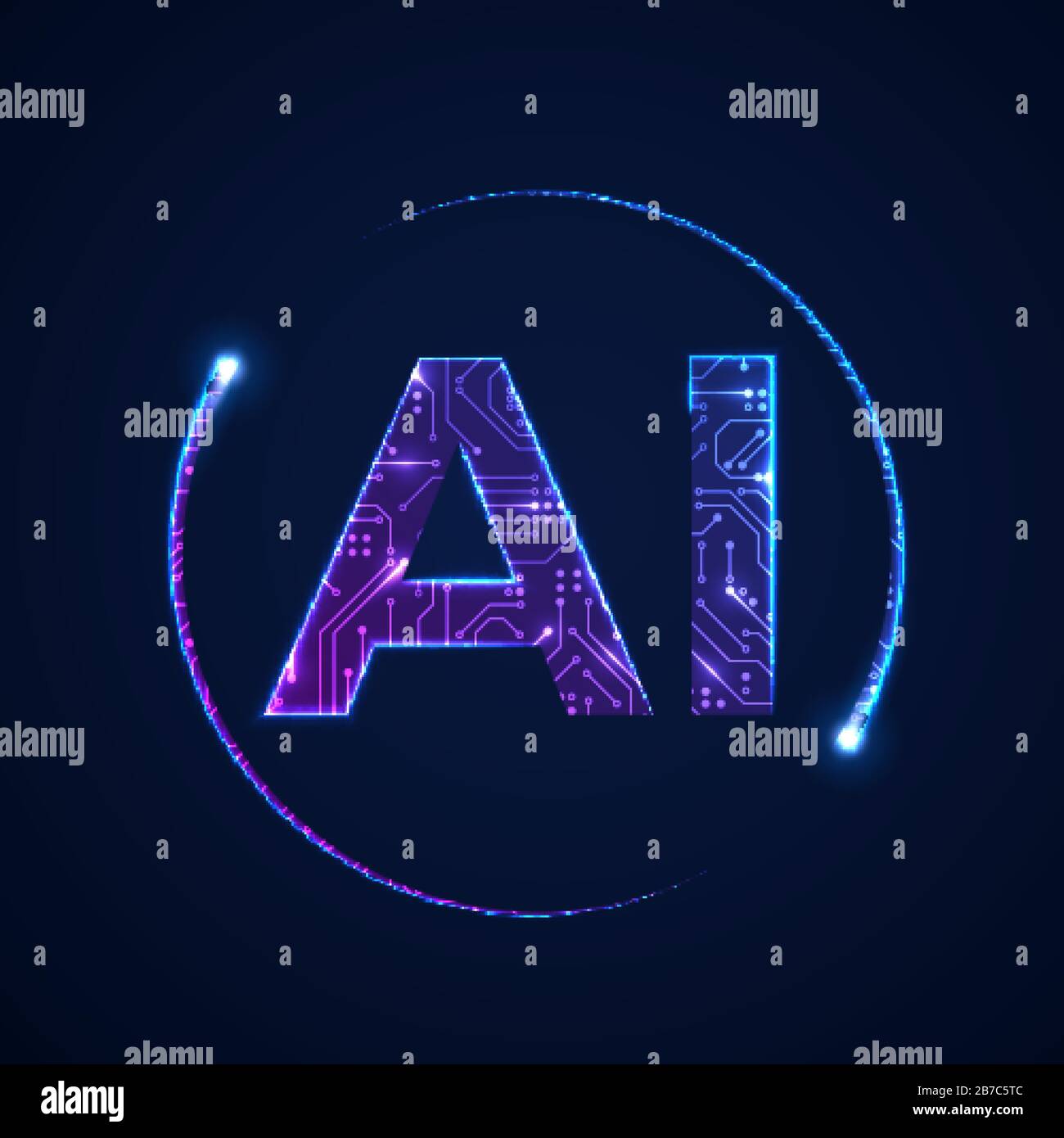 Artificial intelligence concept. Circuit board background with AI logo. Vector illustration Stock Vector