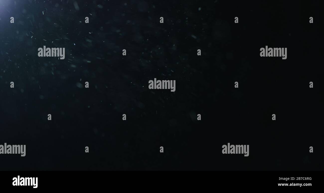 natural dust particles flow in air on black background, wide photo ...