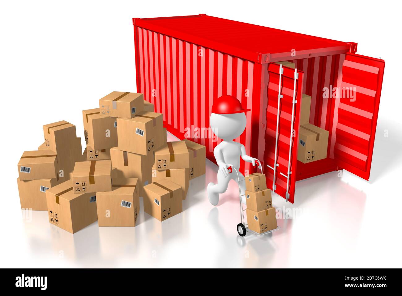 Container Unpacking Courier unpacking cargo container - 3D rendering Stock Photo - Alamy