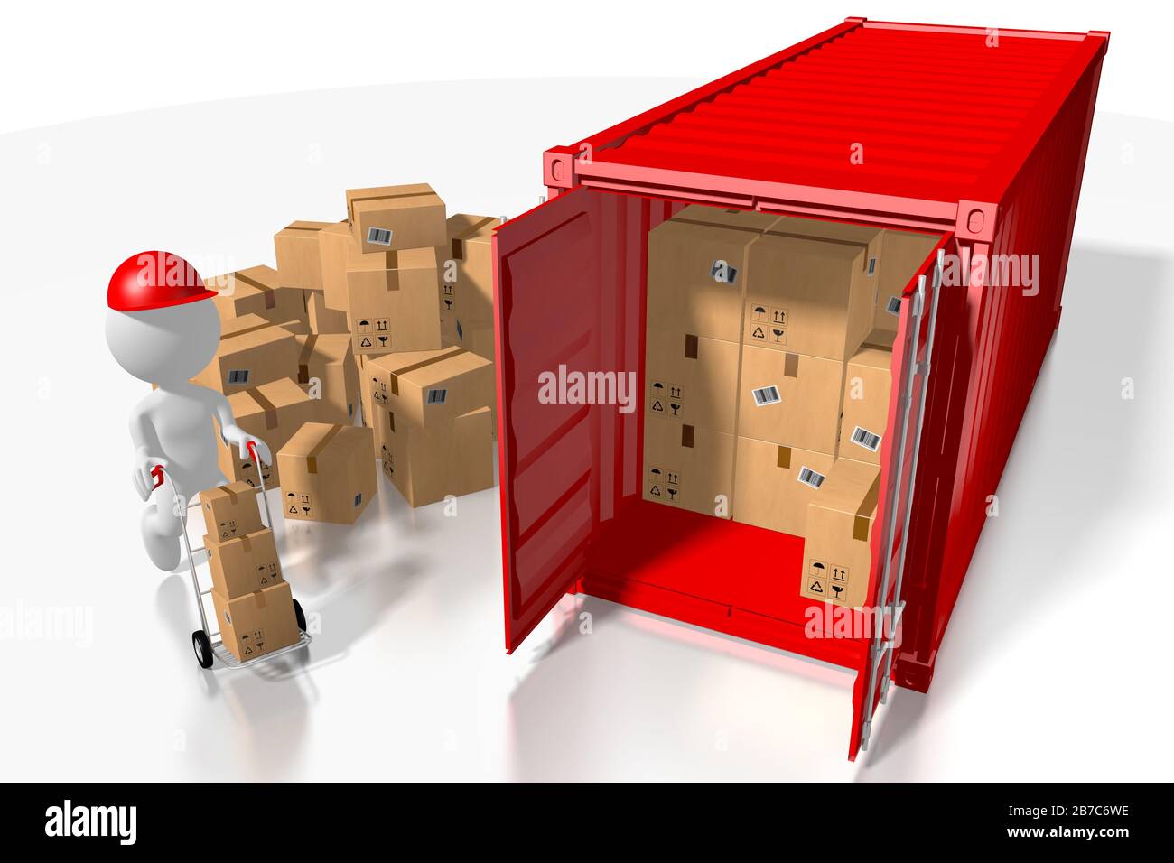 Container Unpacking Courier unpacking cargo container - 3D rendering Stock Photo - Alamy
