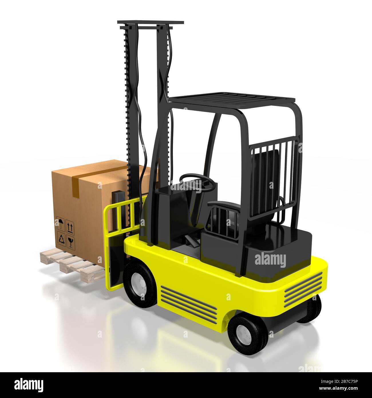 Forklift machine, package 3D rendering Stock Photo Alamy