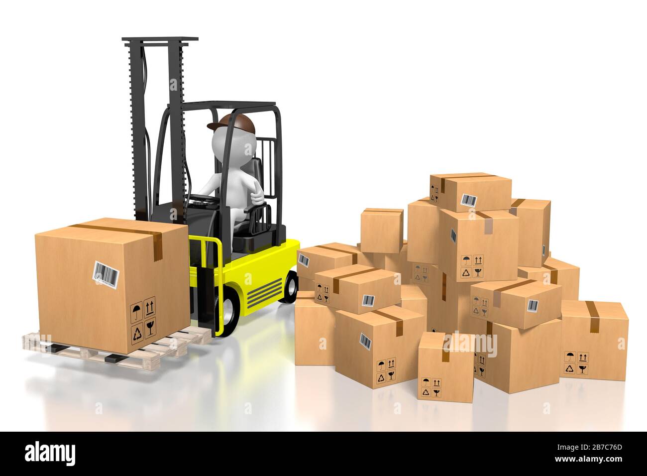 Forklift machine, packages - 3D rendering Stock Photo - Alamy