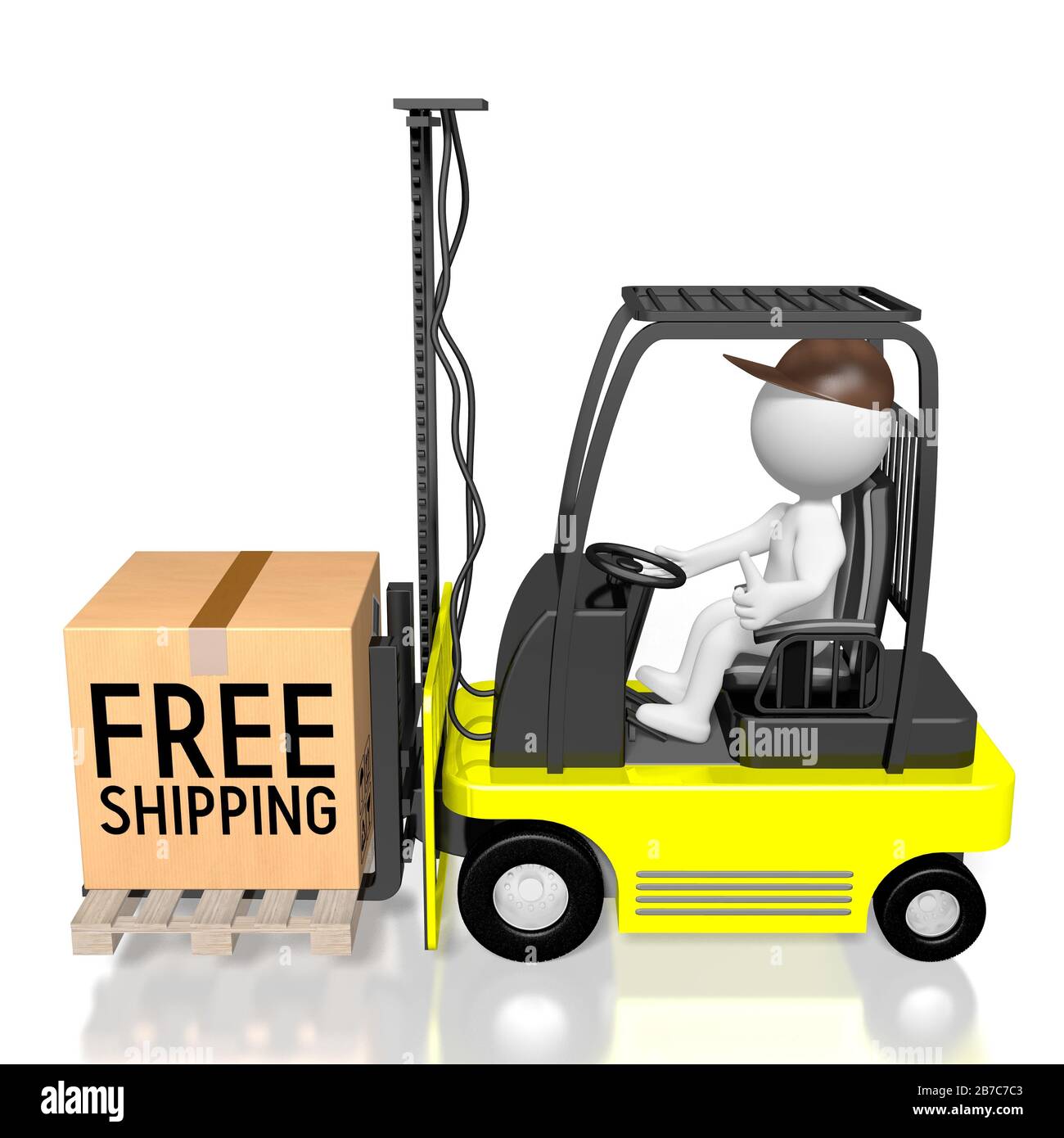 Forklift vehicle, free shippin concept - 3D rendering Stock Photo