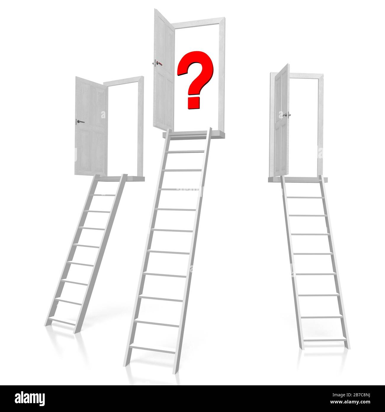 3D doors, question marks concept Stock Photo Alamy