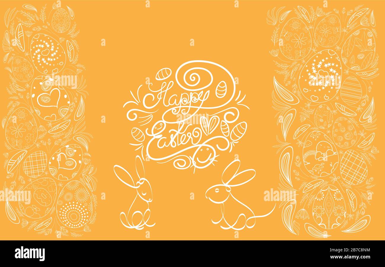 Easter frame with easter eggs hand drawn Stock Vector