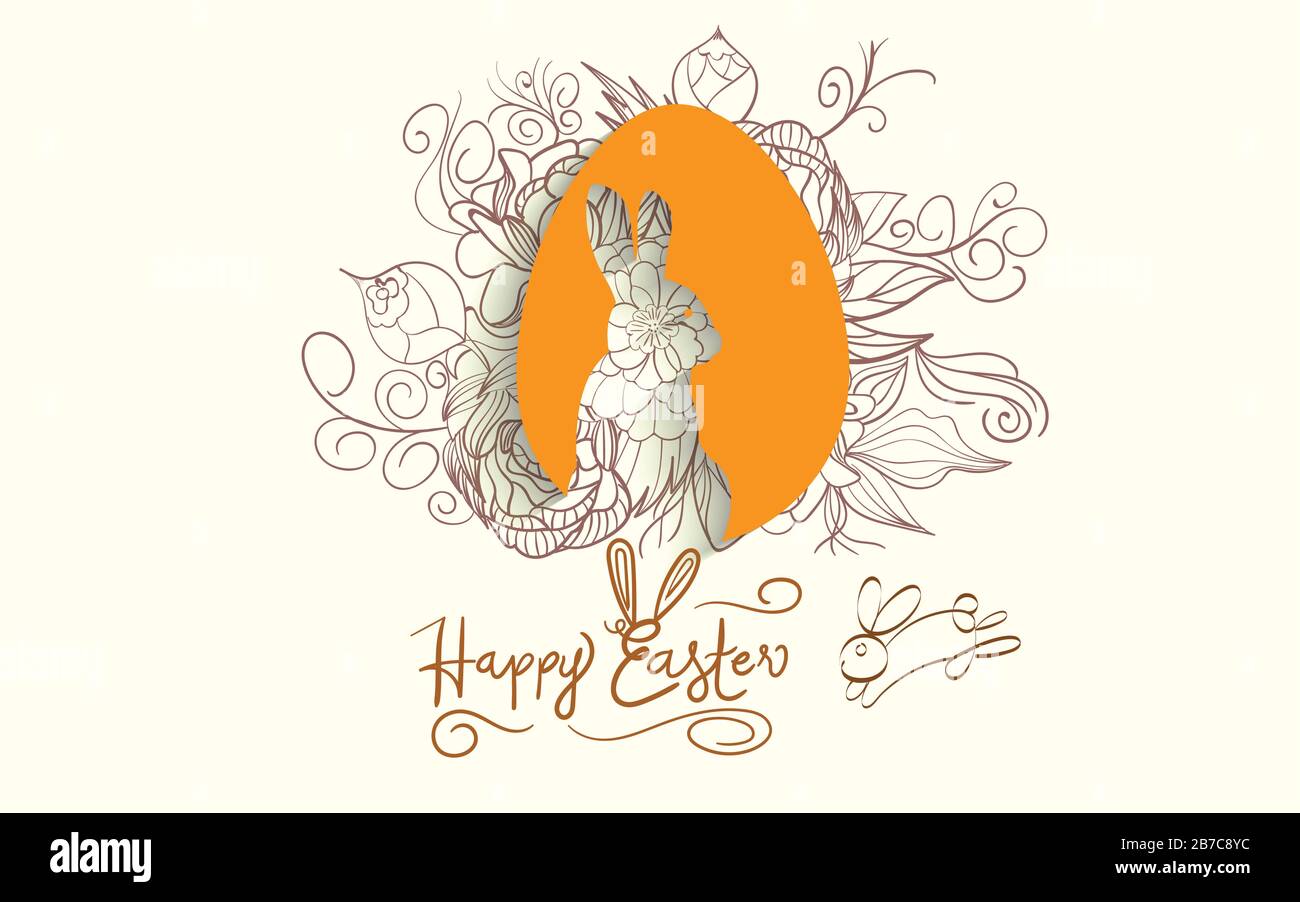 Easter background with traditional decorations. Easter greeting with colored bunny Stock Vector