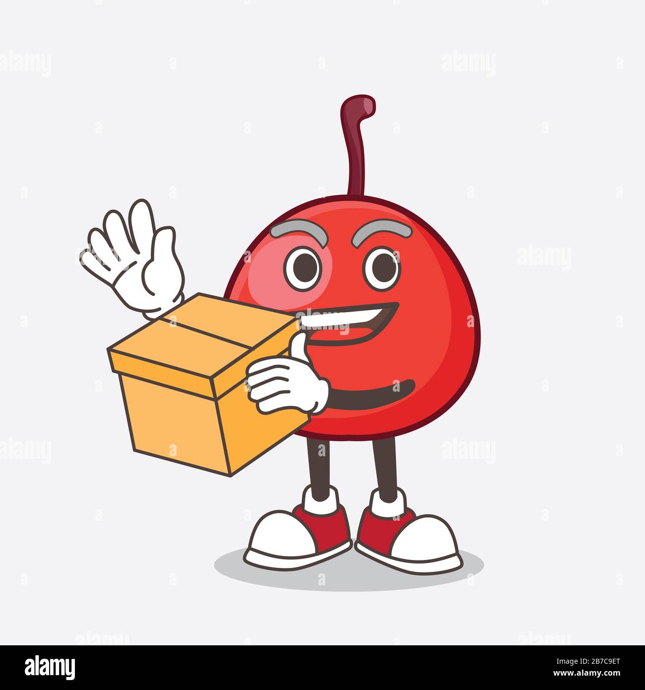 A picture of Red Berry cartoon mascot character holding a box Stock ...
