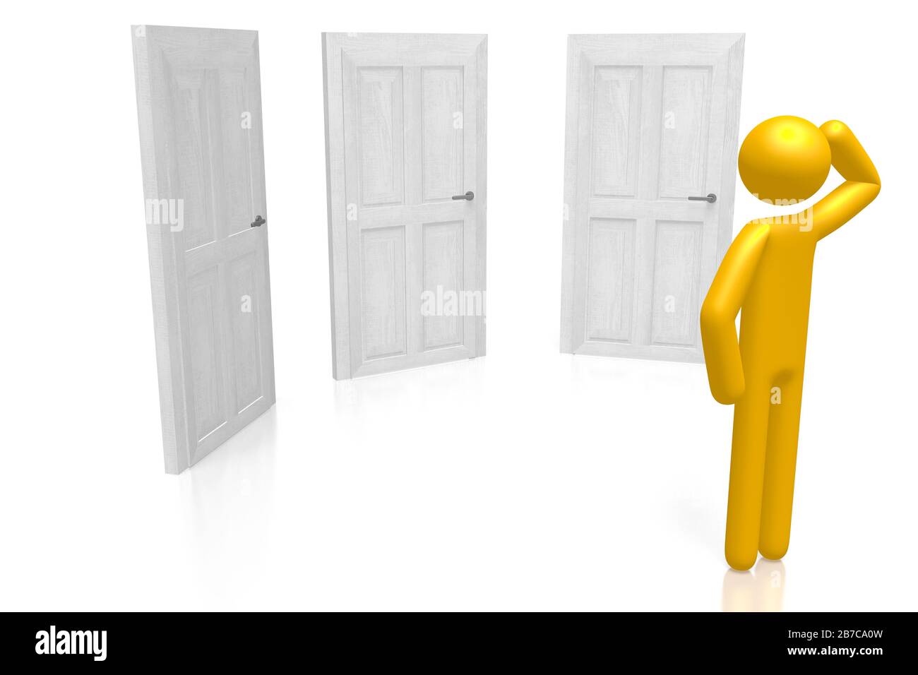 3D cartoon character, doors choice concept Stock Photo Alamy