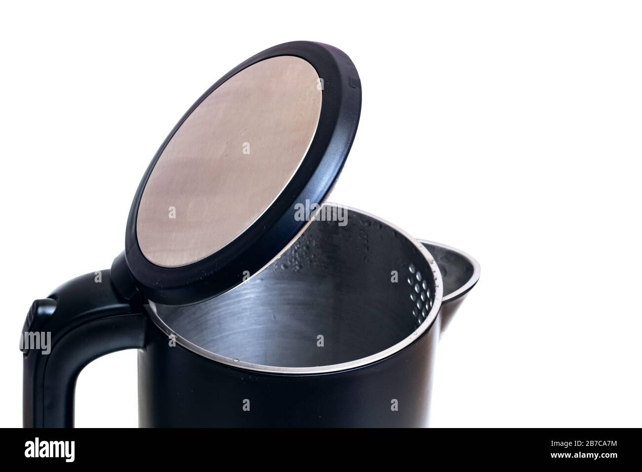 Black open electric kettle isolated on white background Stock Photo Alamy