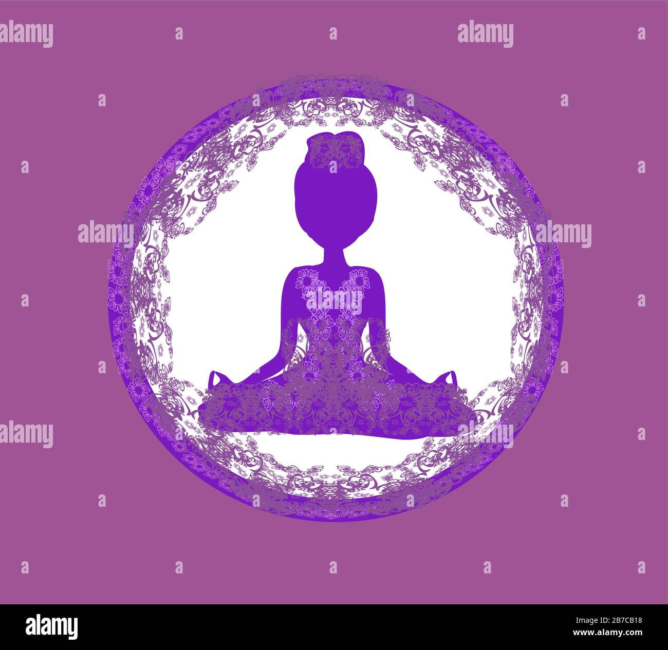 Girl in lotus pose meditating, abstract decorative card Stock Vector