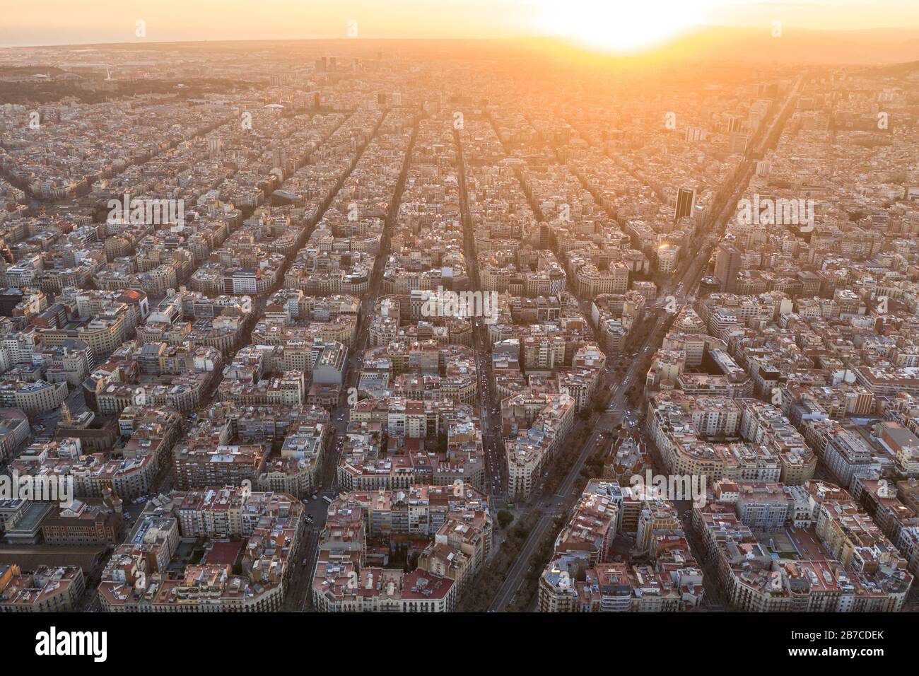 Aerial view of The Eixample, the octogonal grid of Barcelona, Catalonia, Spain) ESP: Vista aérea del Ensanche de Barcelona (Cataluña, España) Stock Photo
