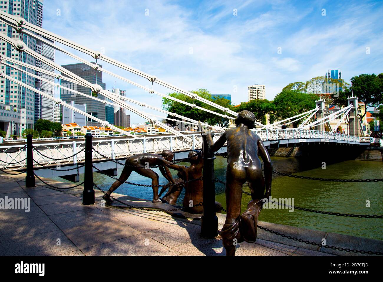 Singapore City, Singapore - April 13, 2019: First Generation statue by Singaporean sculptor Chong Fah Cheong Stock Photo