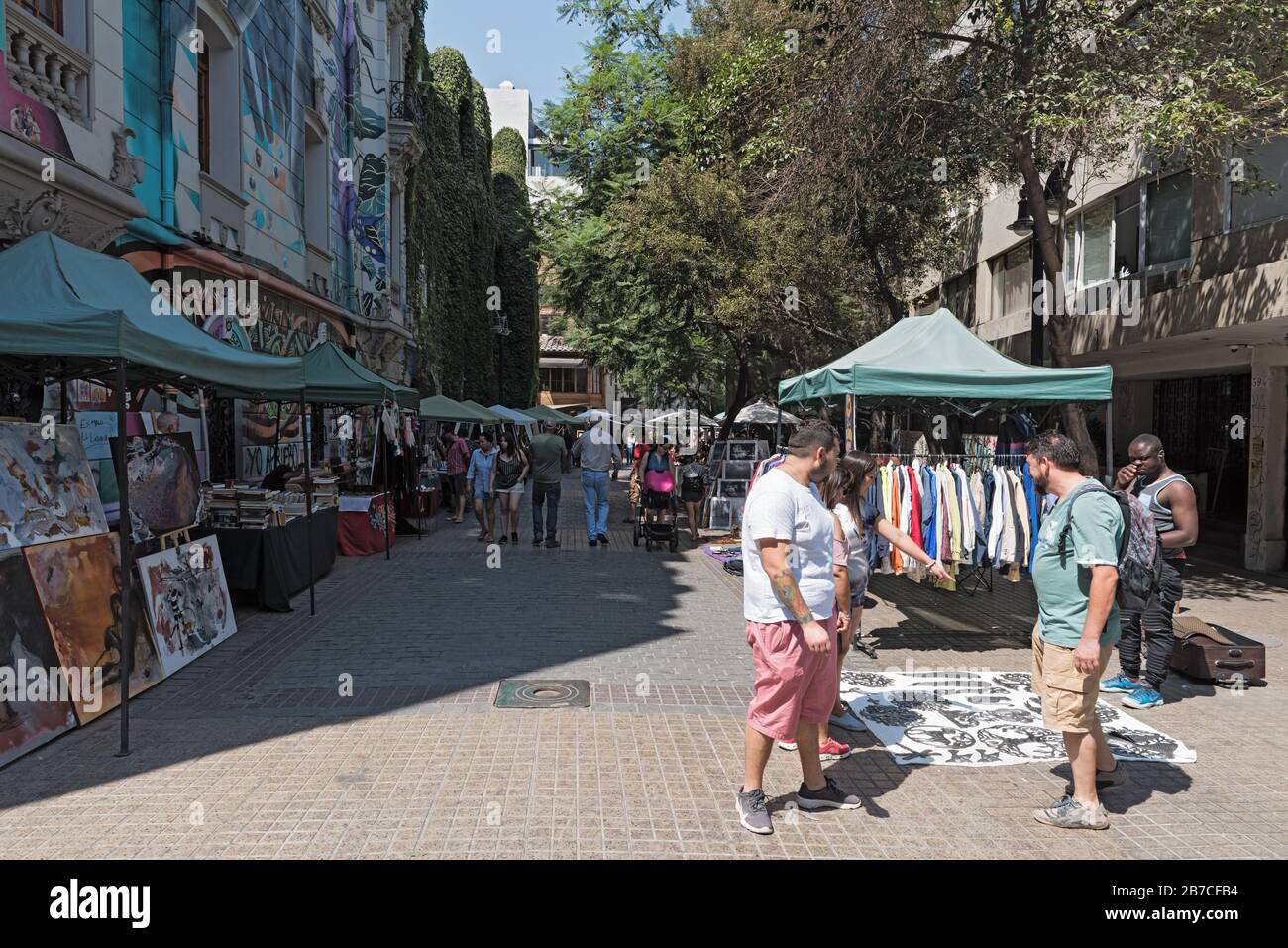 Shoppers and street vendors in a pedestrian area of Santiago, Chile Stock Photo