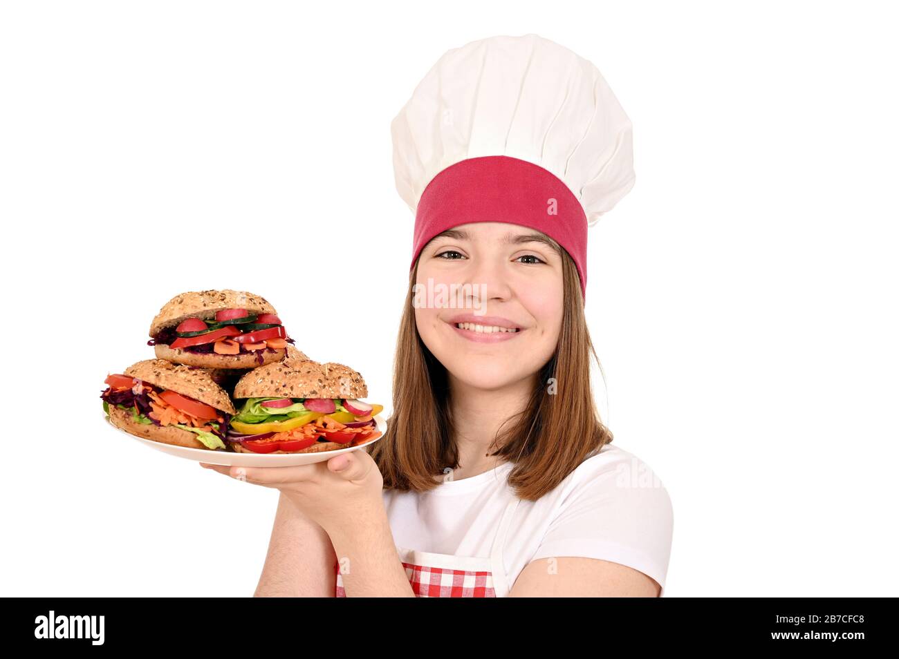 Female cook with vegan sandwiches Stock Photo - Alamy