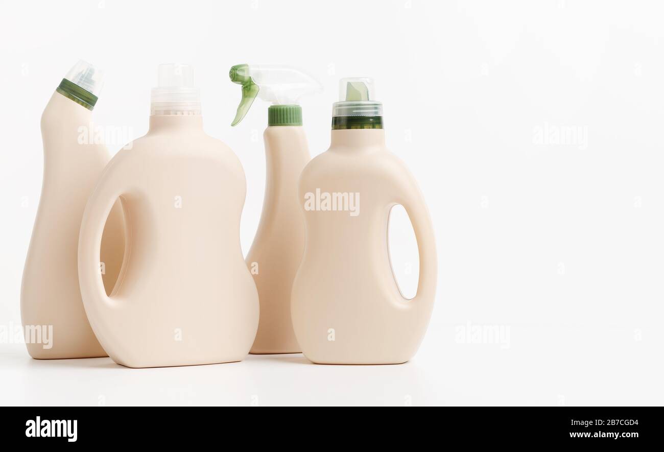 Set of different recycling bottles on white background Stock Photo - Alamy