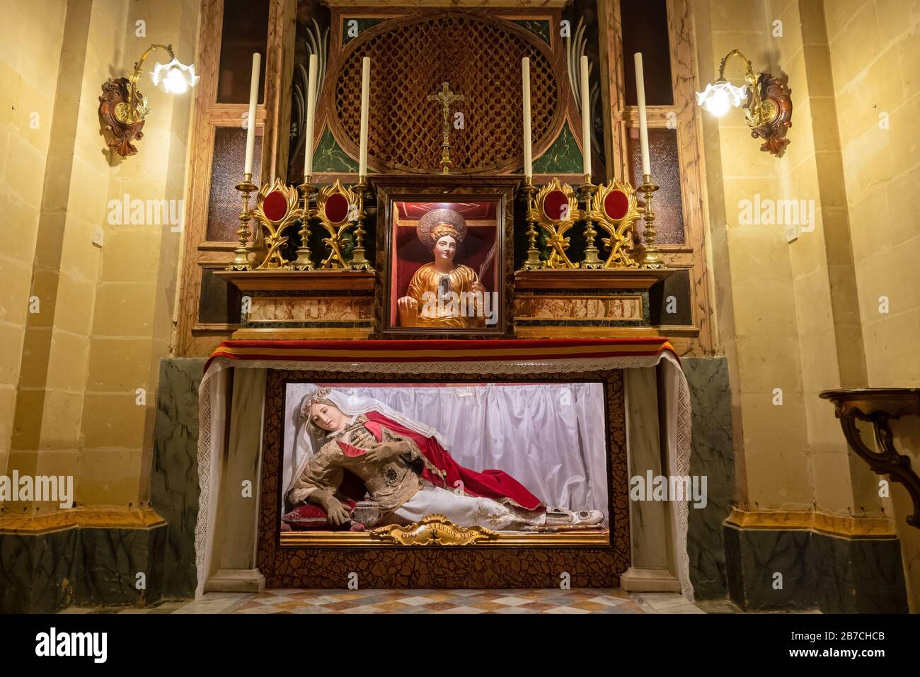 Relics of St Lucida in chapel of Cathedral of the Assumption in Cittadella of Victoria in Gozo, Malta Stock Photo