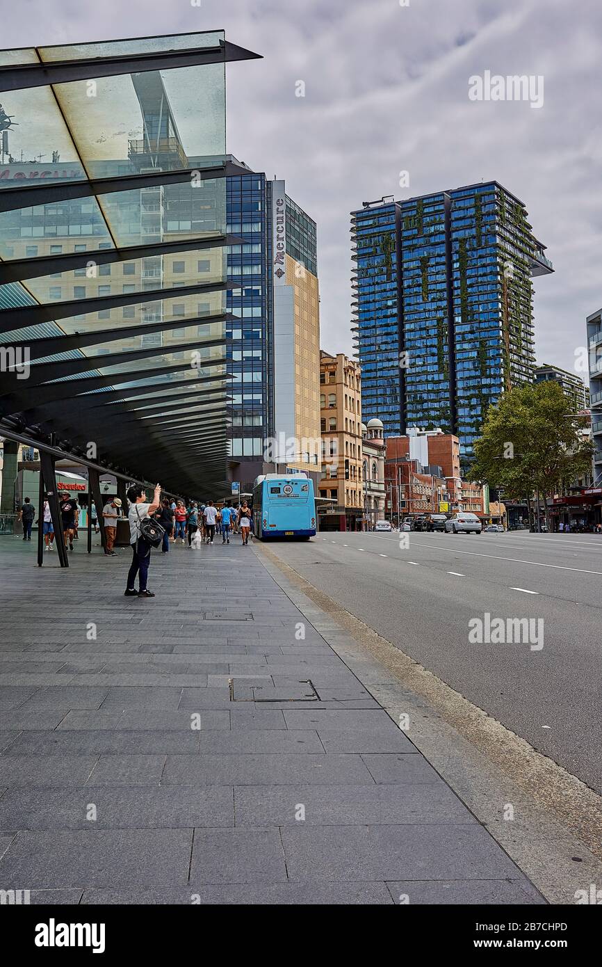 George Street in Sydney is the oldest street in Australia. It started out as a track from the site of Captain Arthur Phillip's settlement at what is n Stock Photo