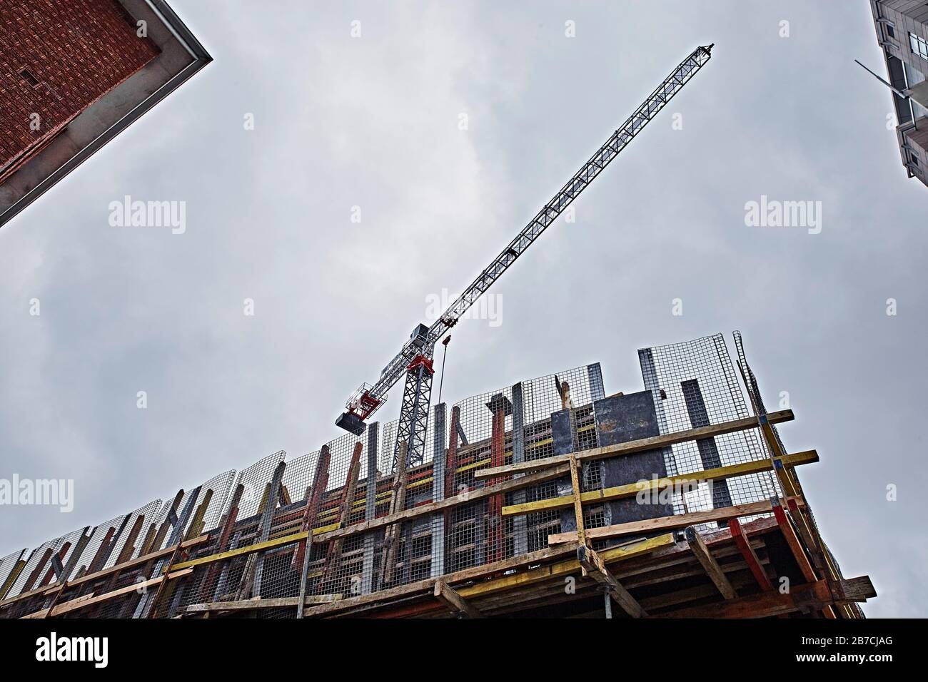 Construction site with tower crane and formwork Stock Photo