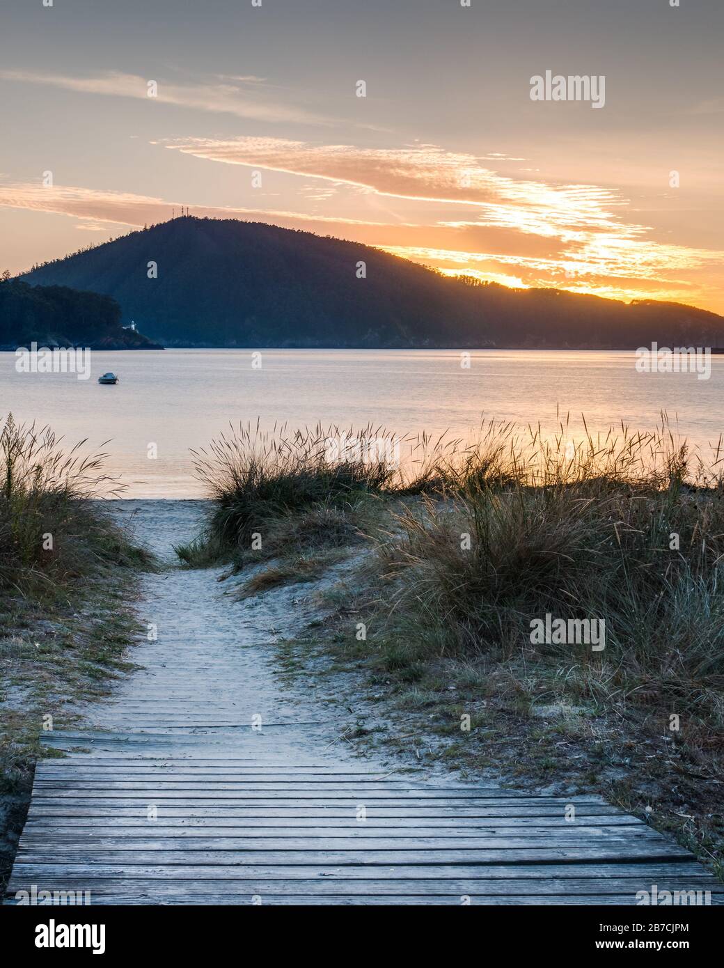 Sunset at Magdalena Beach in Cedeira, Galicia, Spain Stock Photo
