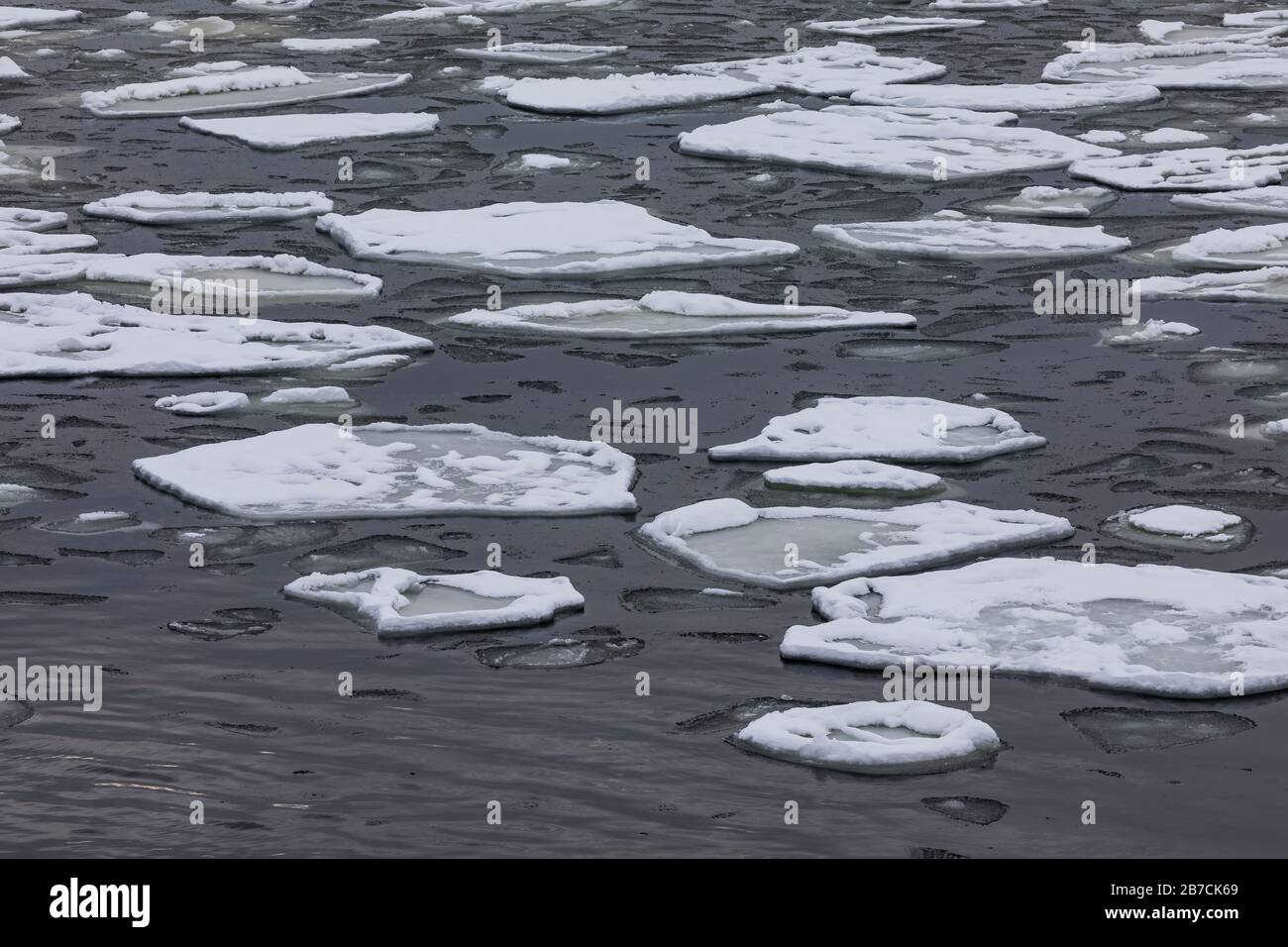 Ice on Trinity Bay in English Harbour of Newfoundland, Canada Stock