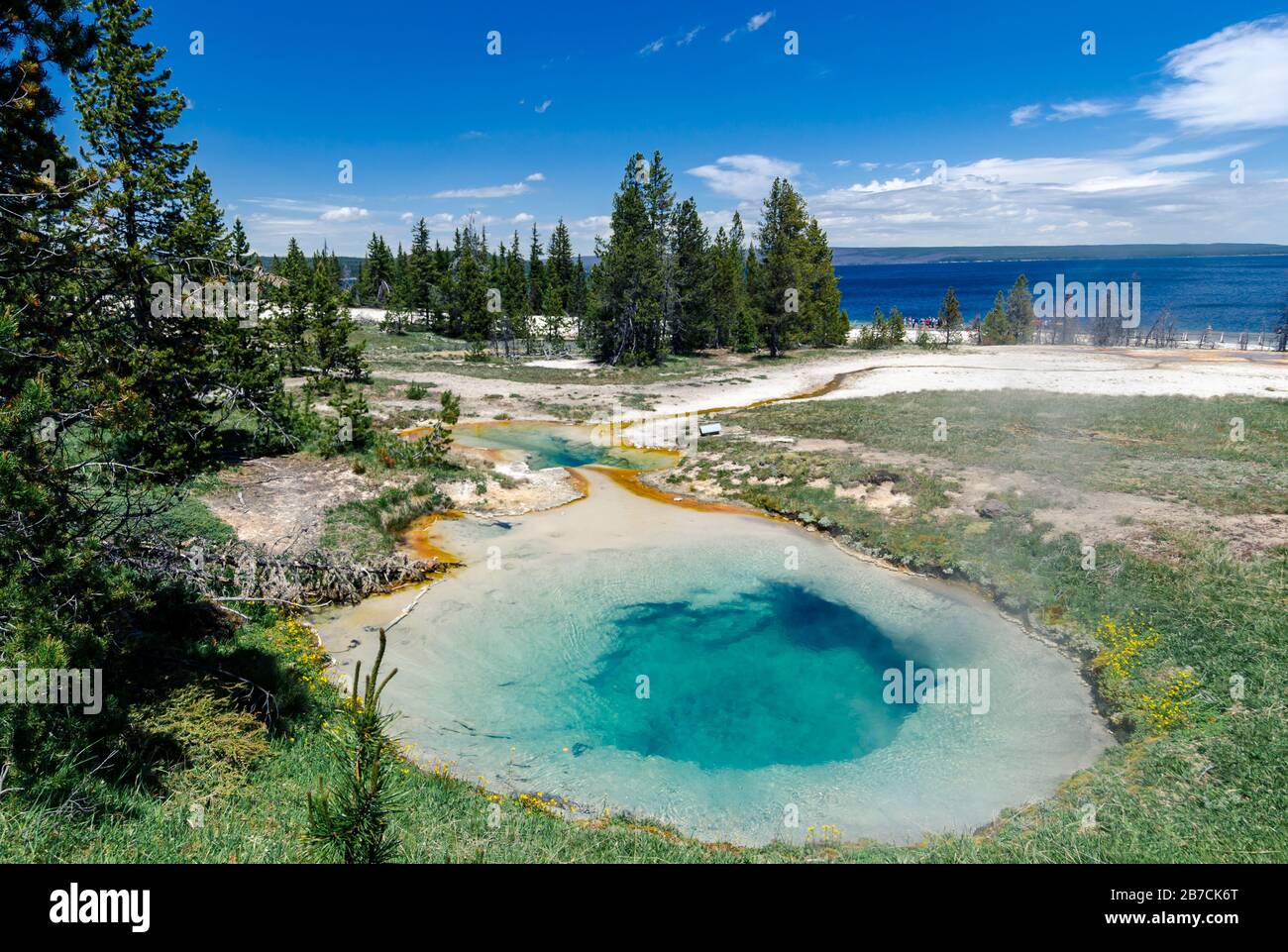 Beautiful water color of Hot springs West Thumb basin at Yellowstone National park Wyoming Stock Photo