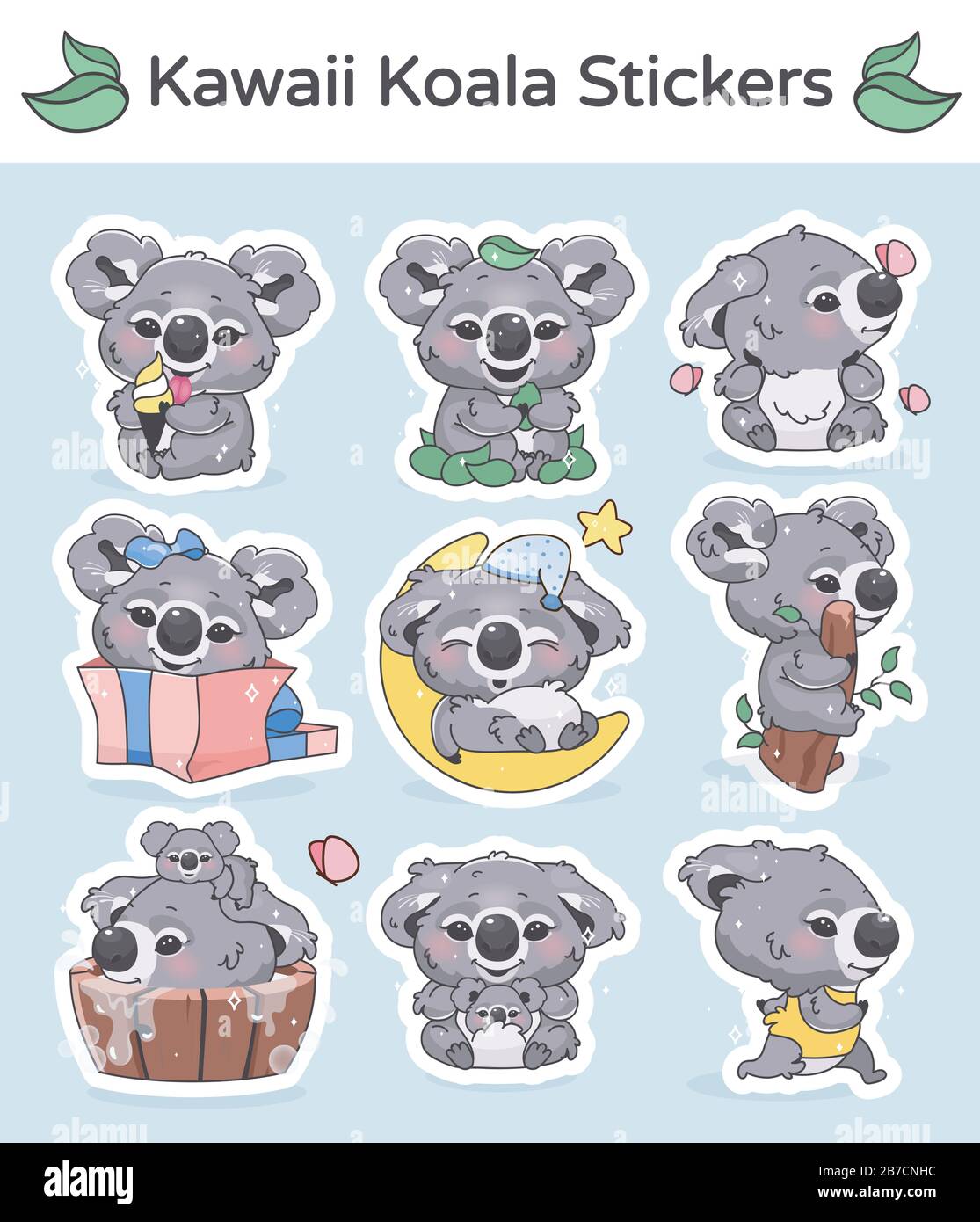 Cute koala mobile app kawaii cartoon characters stickers pack. Messaging  application digital patches set with anime baby koala. Adorable, funny  animal Stock Vector Image & Art - Alamy