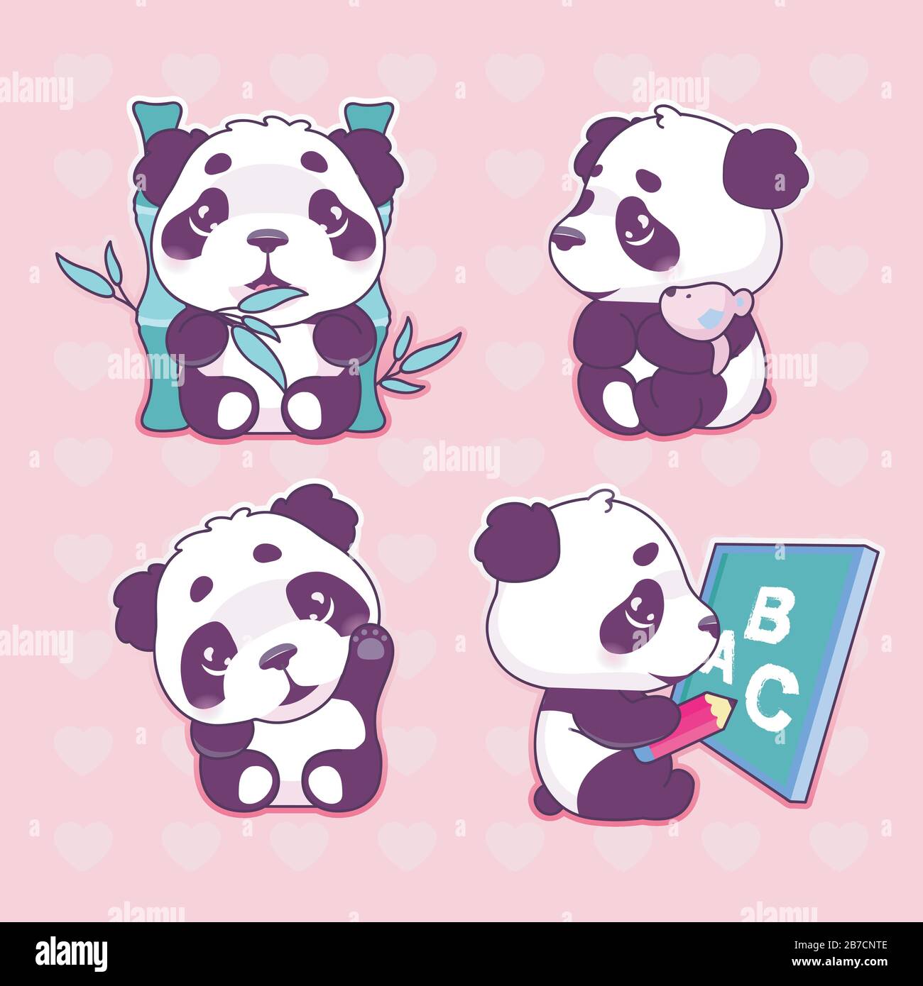 Cute panda kawaii cartoon vector characters set. Adorable, happy and funny  animal eating bamboo, waving hand isolated sticker, patches pack. Anime  Stock Vector Image & Art - Alamy