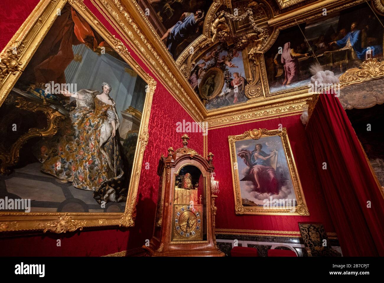 Detail Of Clock And Paintings At The Mercury Room Palace Of Versailles