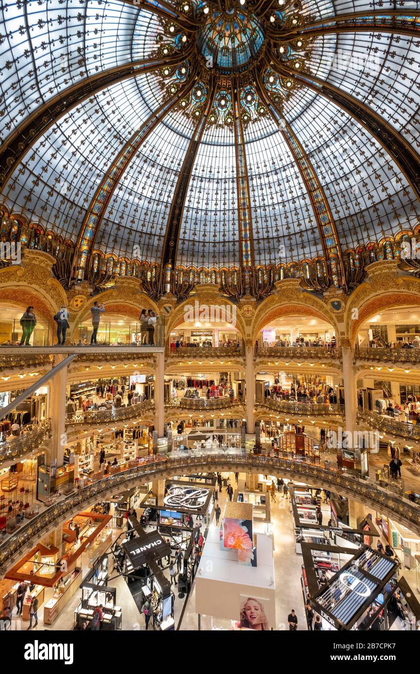 Glasswalk hanging over the atrium of the Galeries Lafayette Paris Haussmann department store in Paris, France, Europe Stock Photo