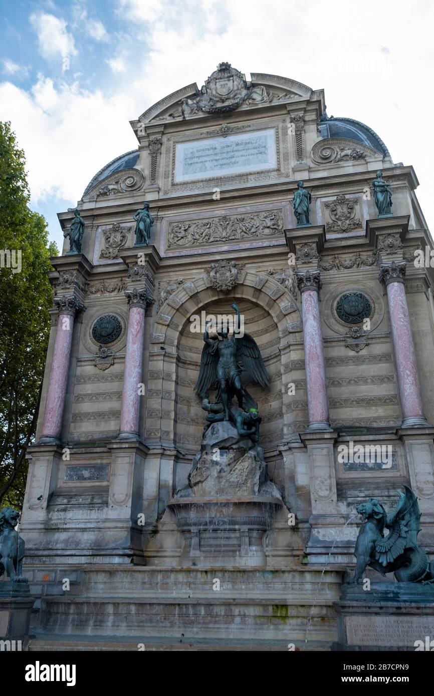 Fontaine Saint Michel in Paris, France, Europe Stock Photo