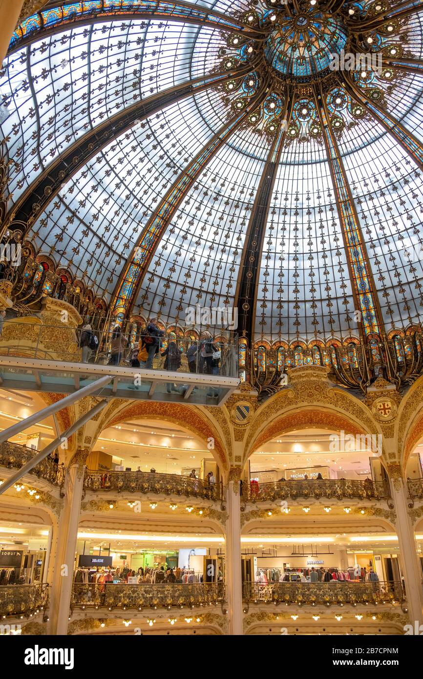 Glasswalk hanging over the atrium of the Galeries Lafayette Paris Haussmann  department store in Paris, France, Europe Stock Photo - Alamy