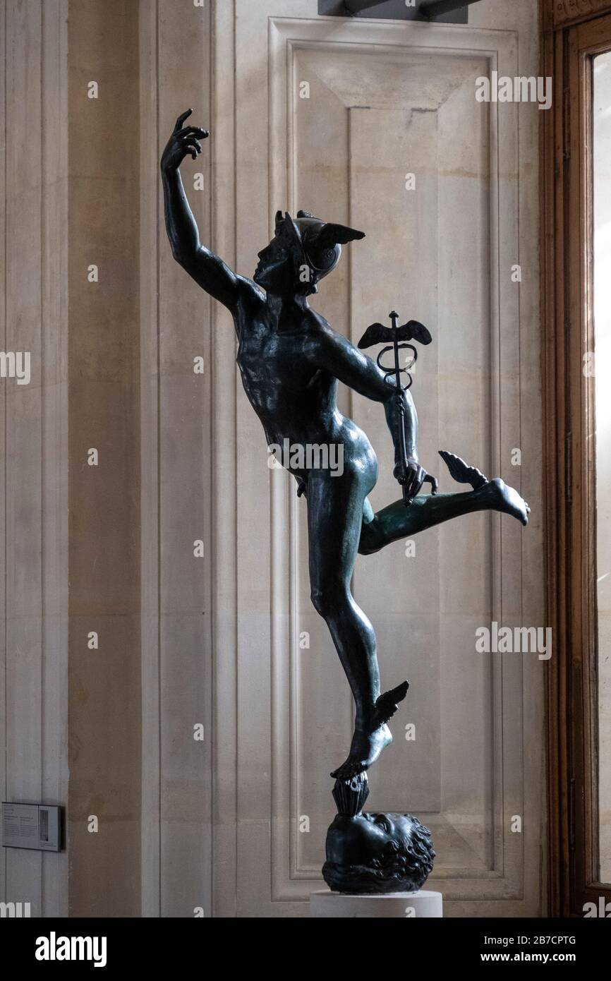 Mercury bronze statue at the Louvre Museum in Paris, France, Europe Stock Photo
