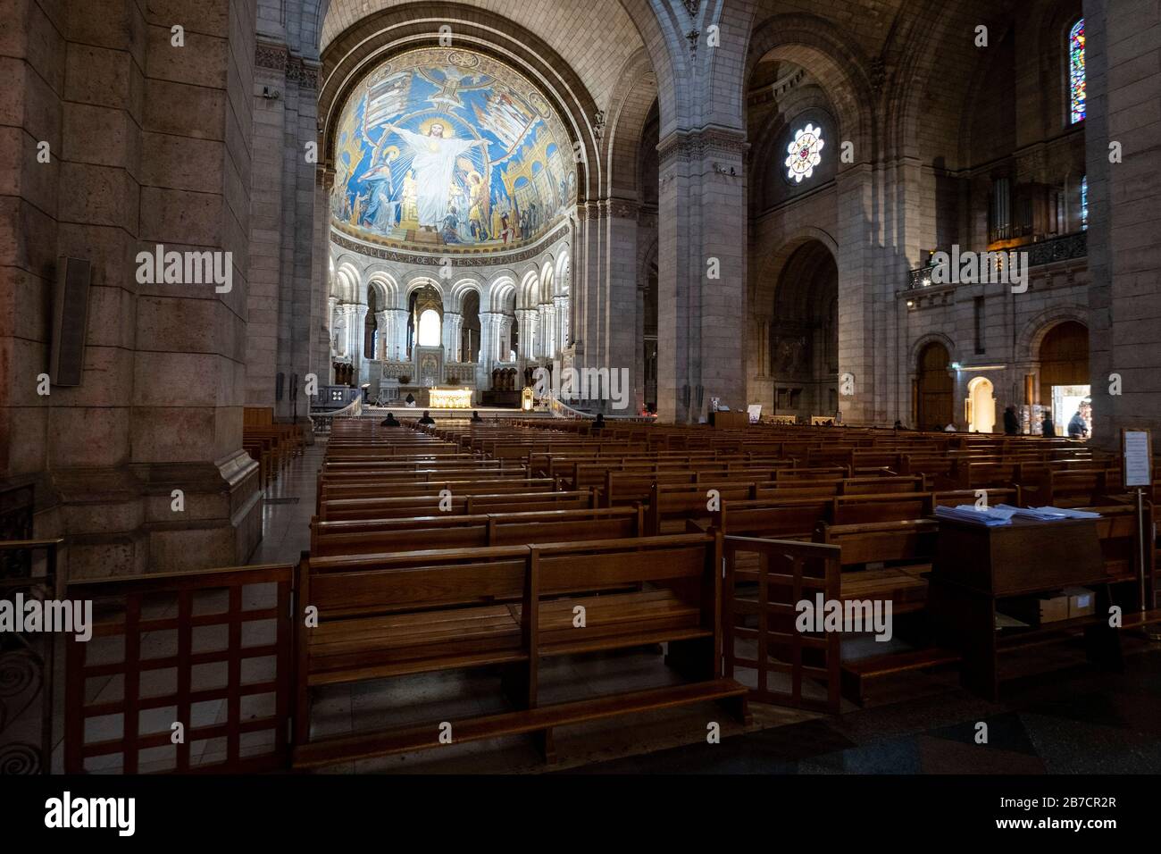 Nave and main altar inside the Basilique du Sacre Coeur aka Basilica of the Sacred Heart of Paris in Paris, France, Europe Stock Photo
