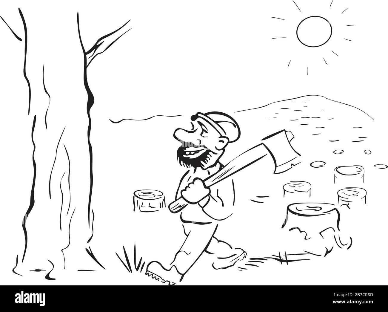 Cutting trees clipart black and white