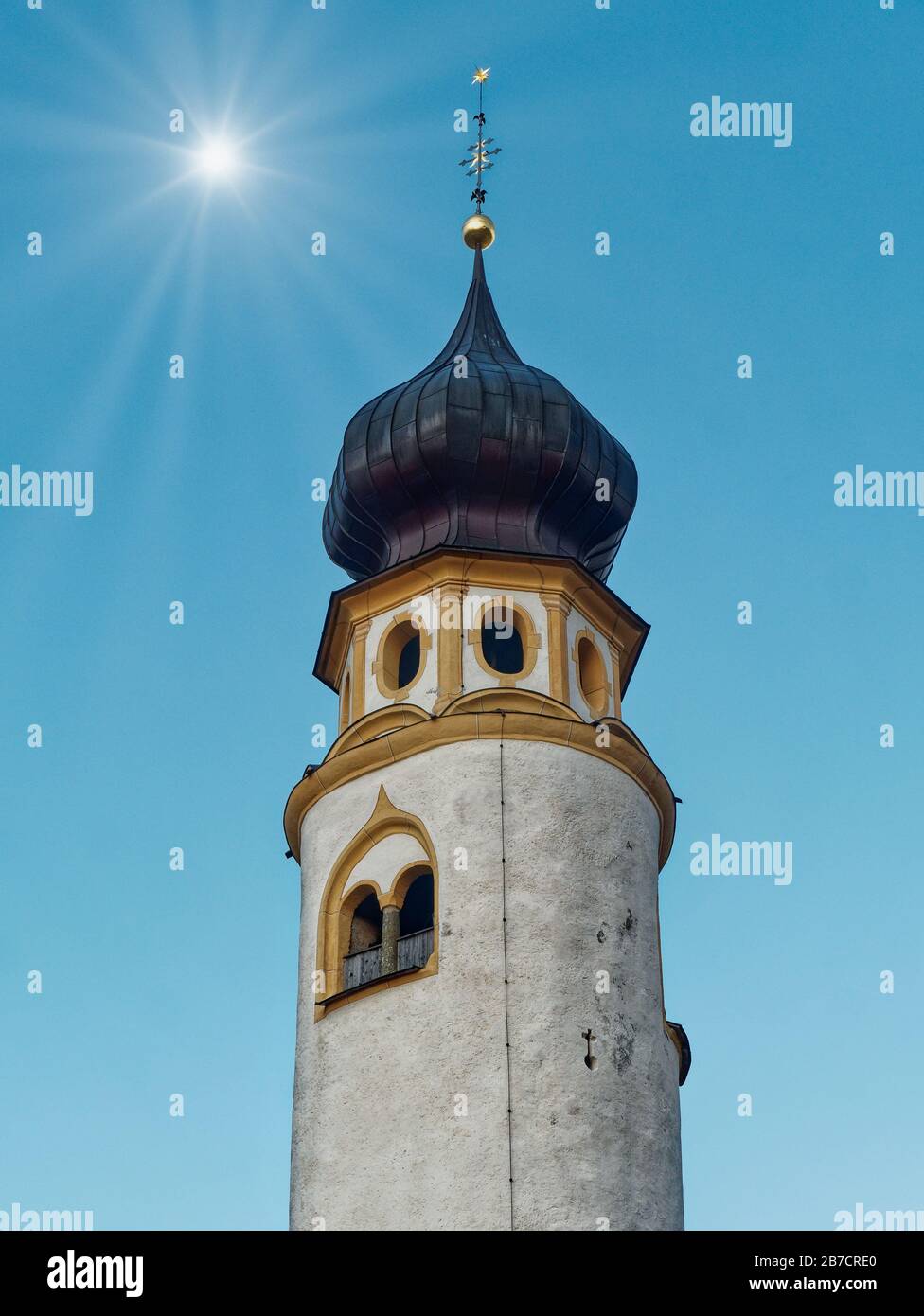 Church in San Candido Innichen ancient Dolomites Italy. Stock Photo