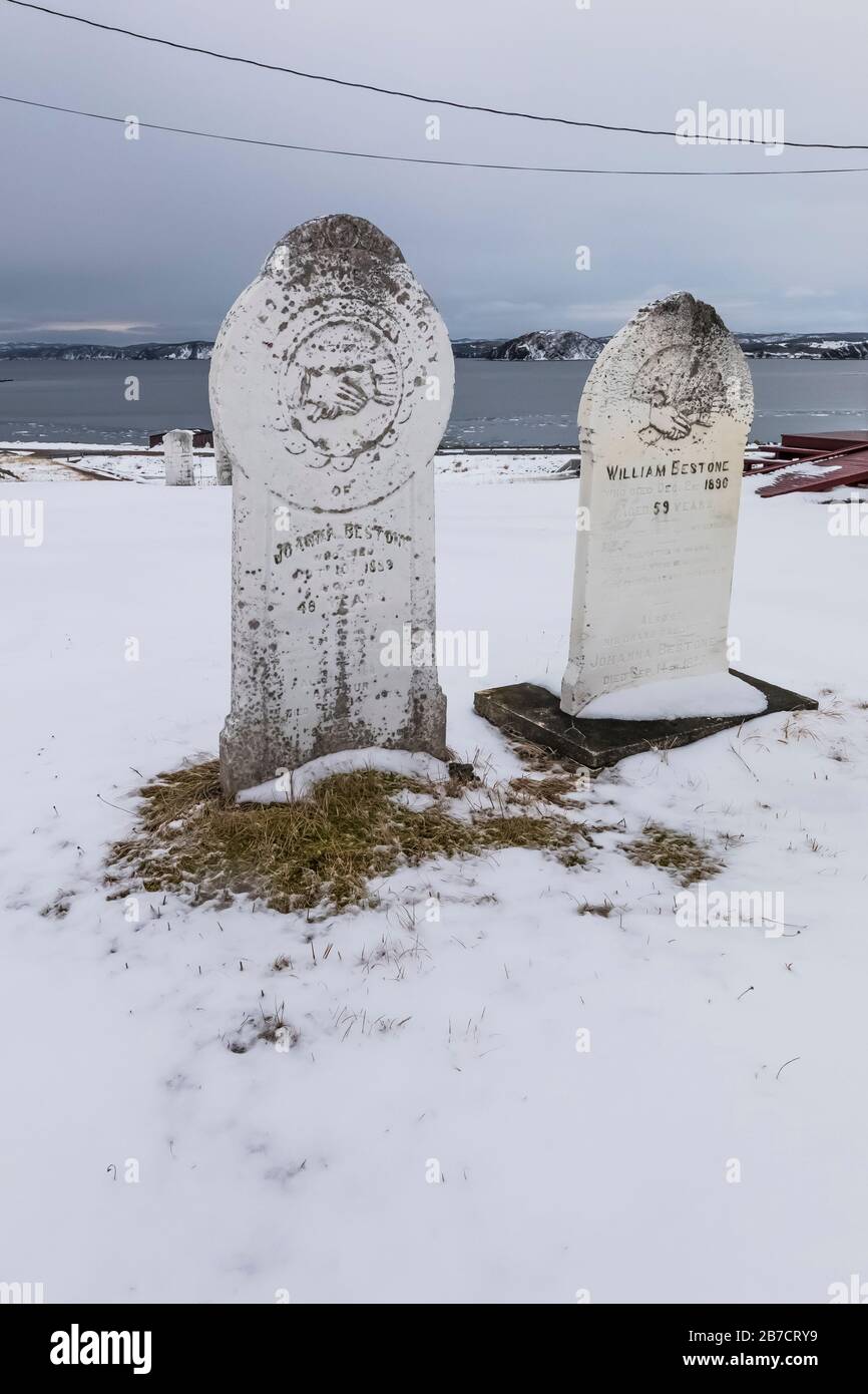 Cemetery at All Saints Anglican Church in English Harbour, Newfoundland, Canada Stock Photo