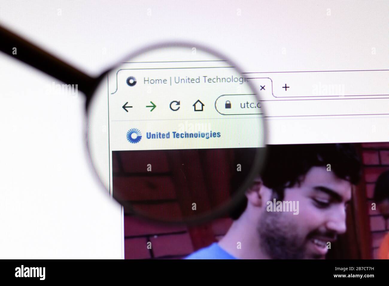 Los Angeles, California, USA - 15 March 2020: United Technologies icon on website page. Utc.com logo visible on display screen, Illustrative Editorial Stock Photo